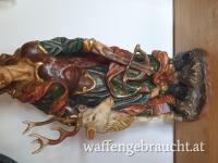 Handgeschnitzter "Heiliger Hubertus" 80cm Holzfigur Jäger Jagd